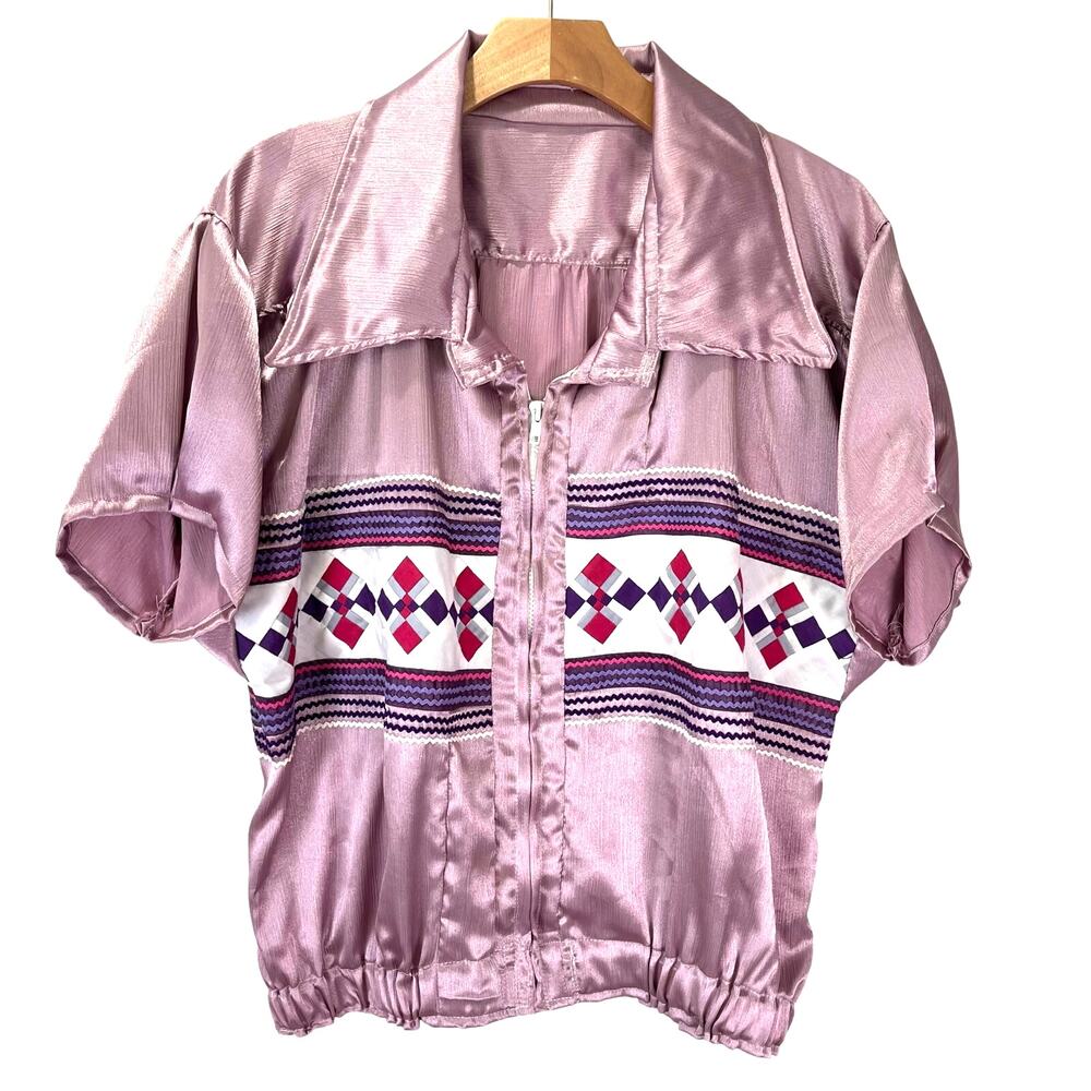 Seminole Native American Indian Patchwork Jacket Hand Made Size L Quilted Purple